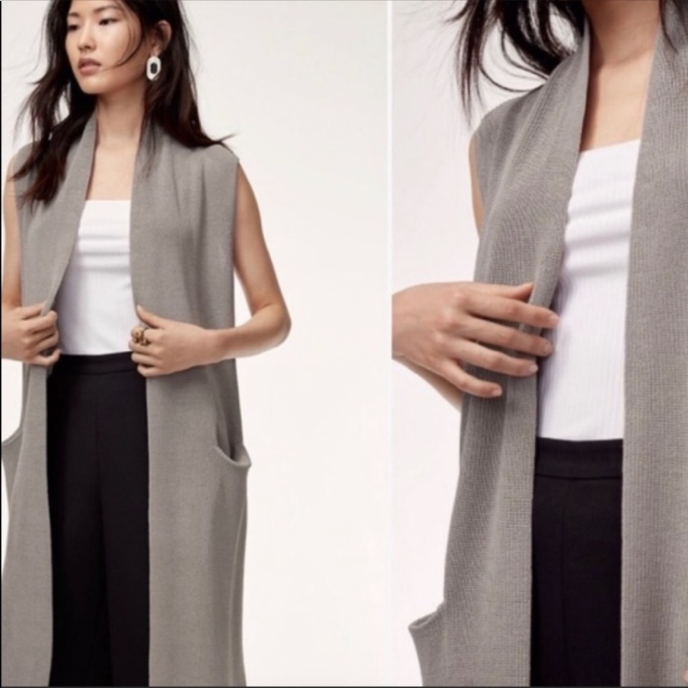 Wilfred Aritzia Brown Dunkirk Knit Sweater Vest Duster Cardigan Size XS